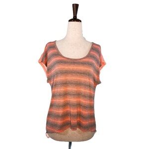 Peach and grey striped dressy T-shirt with sheer back, Size S